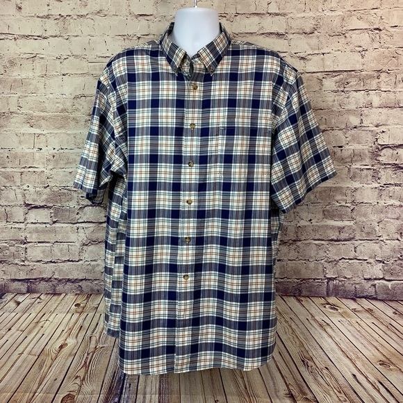 Cabela’s Mens Blue Plaid Button Front Short Sleeve Shirt - Picture 1 of 14